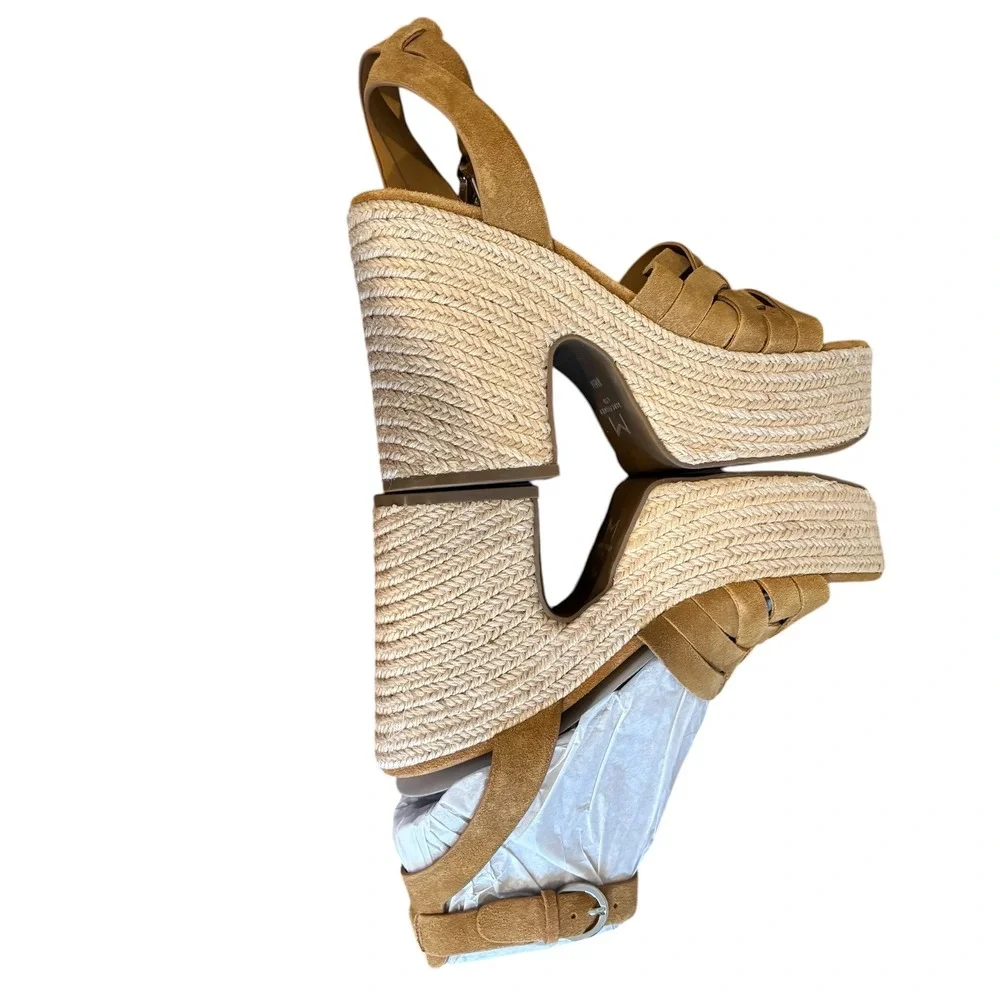 NIB Marc Fisher LTD Oaten Tan Suede Espadrille Platform Wedge Sandals 8.5M